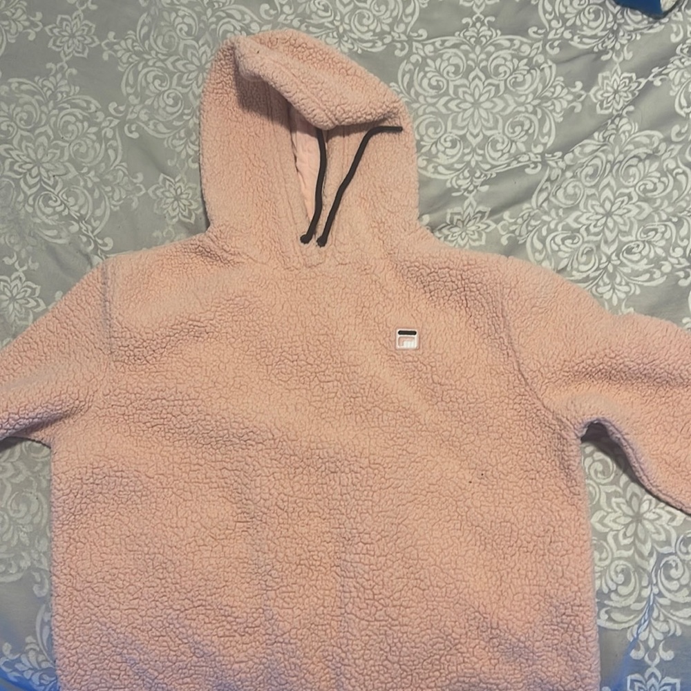 pink fila fluffy hoodie